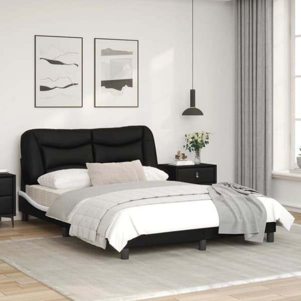 sengeramme med sengegavl 140x200 cm kunstlæder sort og hvid