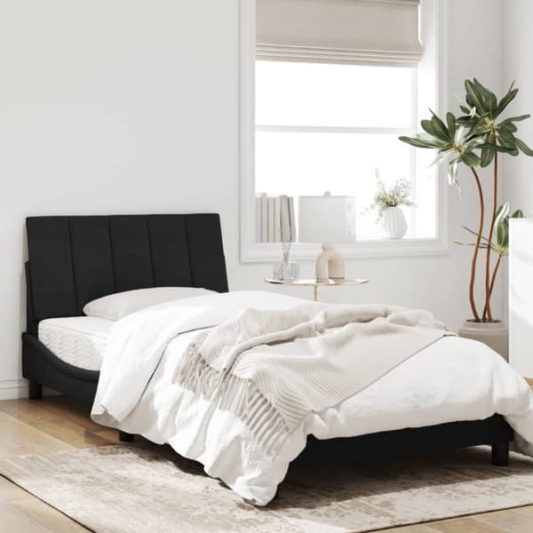 sengeramme med sengegavl 100x200 cm fløjl sort