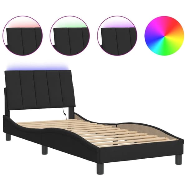 sengeramme med LED-lys 80x200 cm velour sort
