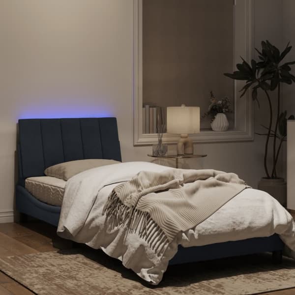 Sängram med LED-belysning mörkgrå 90x200 cm sammet