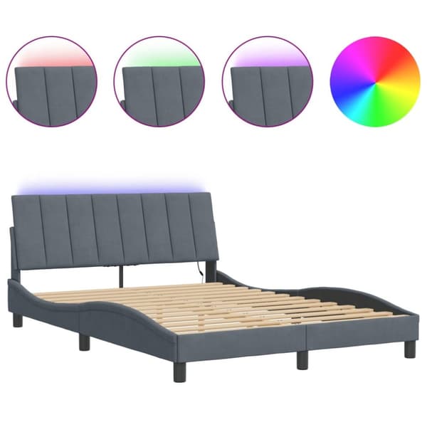 sengeramme med LED-lys 120x200 cm velour mørkegrå