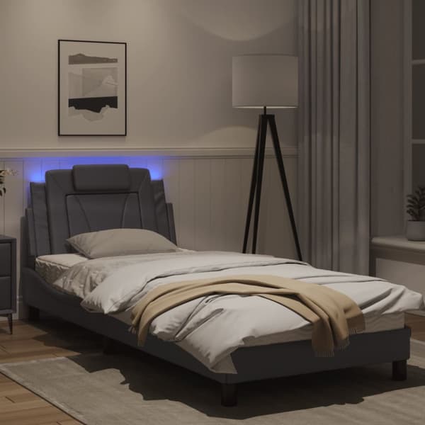 Sängram med LED-belysning grå 90x190 cm konstläder