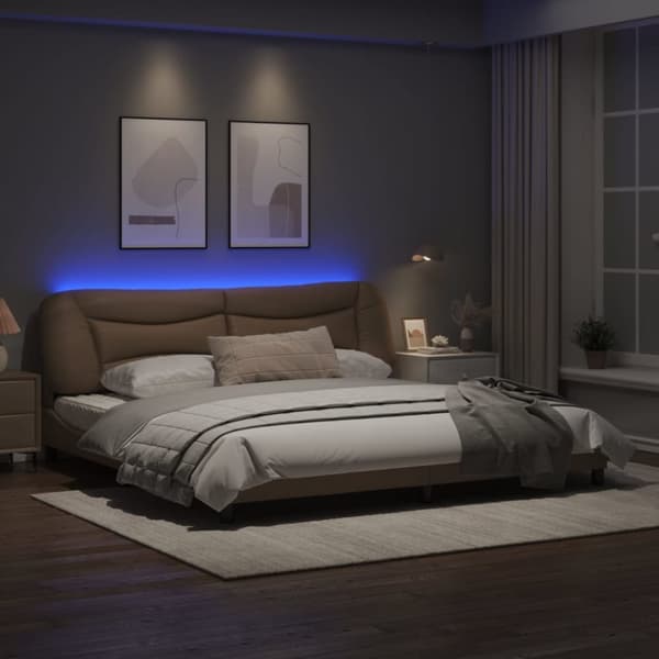 Sängram med LED-belysning cappuccino 200x200 cm konstläder
