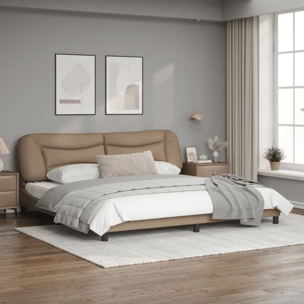 Sängram med LED-belysning cappuccino 200x200 cm konstläder