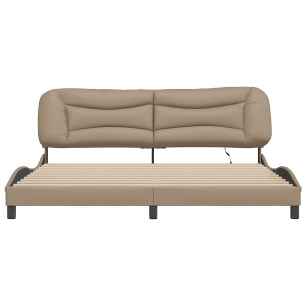 Sängram med LED-belysning cappuccino 200x200 cm konstläder