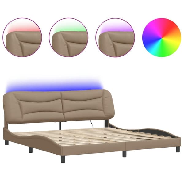 Sängram med LED-belysning cappuccino 200x200 cm konstläder