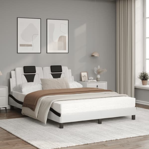 seng med madras 120x200 cm kunstlæder sort og hvid