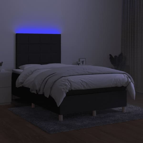 kontinentalseng med LED-lys 120x190 cm stof sort