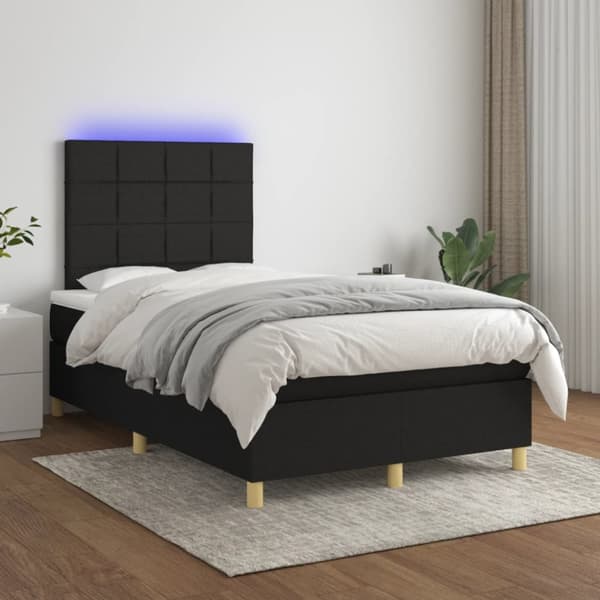 kontinentalseng med LED-lys 120x190 cm stof sort