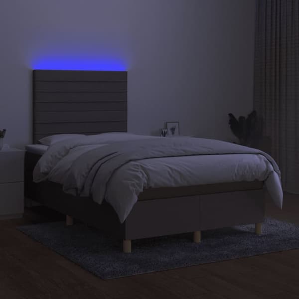 kontinentalseng med LED-lys 120x190 cm stof gråbrun