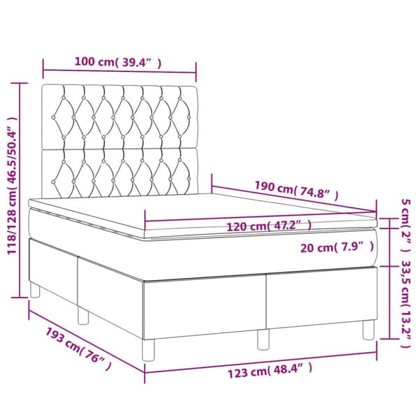 kontinentalseng med madras 120x190 cm stof sort