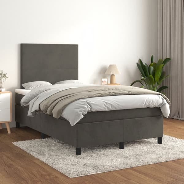 kontinentalseng med madras 120x190 cm fløjl mørkegrå
