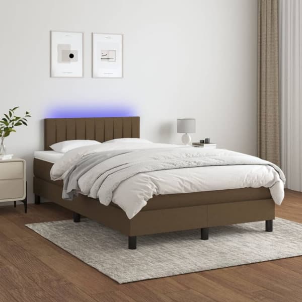 Ramsäng med madrass & LED mörkbrun 120x190 cm tyg