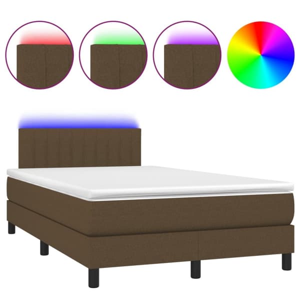 Ramsäng med madrass & LED mörkbrun 120x190 cm tyg