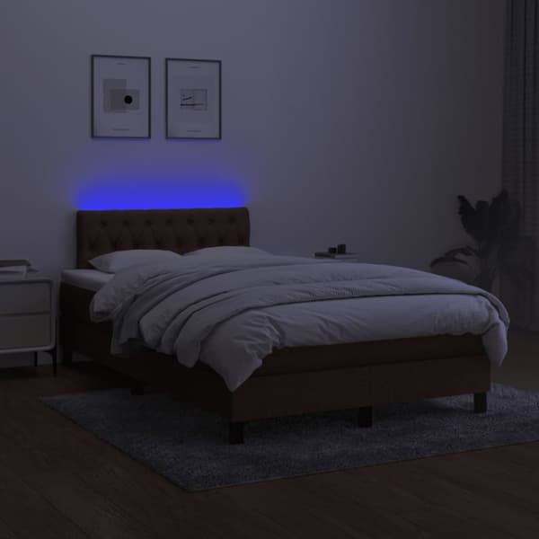 kontinentalseng med LED-lys 120x190 cm stof mørkebrun
