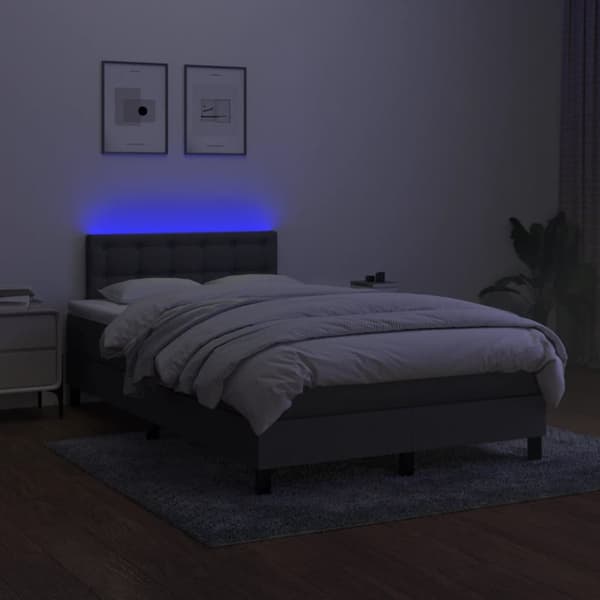 Ramsäng med madrass & LED mörkgrå 120x190 cm tyg