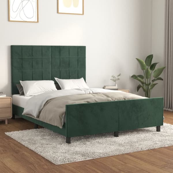 sengeramme med sengegavl 140x200 cm fløjl mørkegrøn