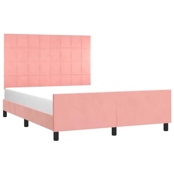 Sängram med huvudgavel rosa 140x200 cm sammet