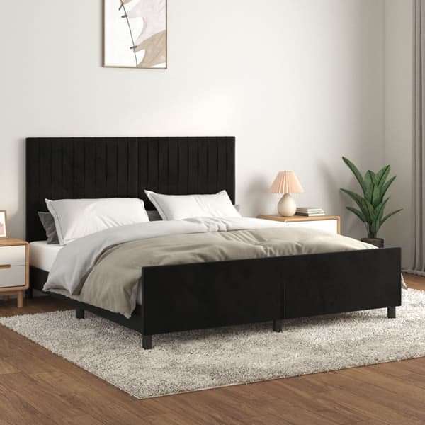 sengeramme med sengegavl 180x200 cm fløjl sort