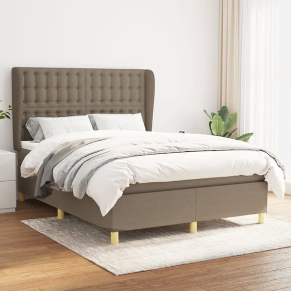 Mannermainen sänky patjalla, taupe, kangas, 140x190 cm