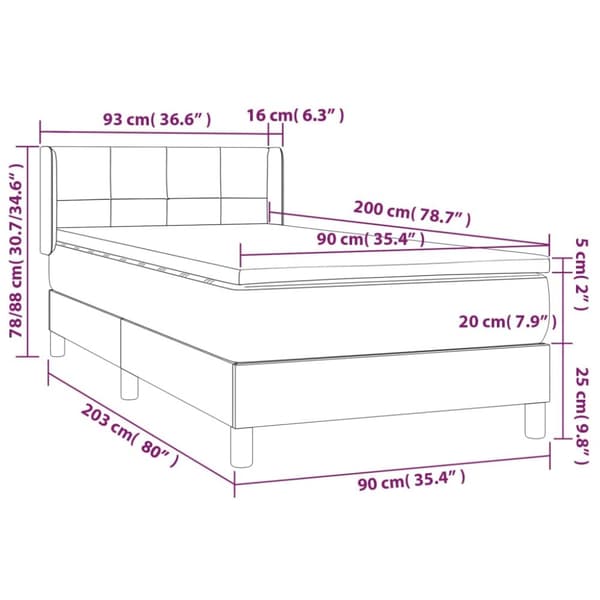 kontinentalseng med madras 90x200 cm stof cremefarvet