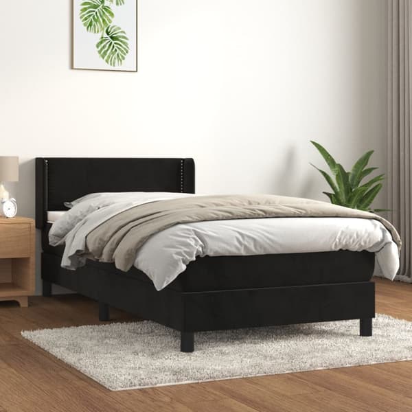 Mannermainen sänky patjalla, musta, sametti 90x190 cm