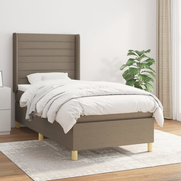 Ramsäng med madrass taupe 80x200 cm tyg