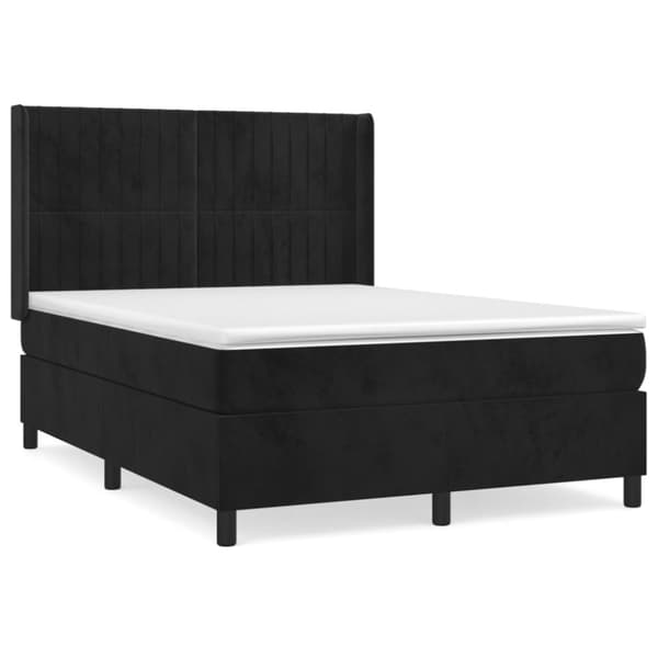 Ramsäng med madrass svart 140x200 cm sammet