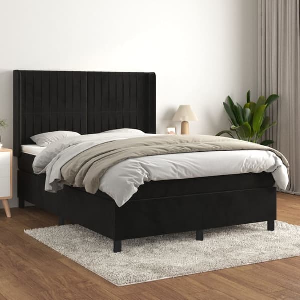 Ramsäng med madrass svart 140x200 cm sammet