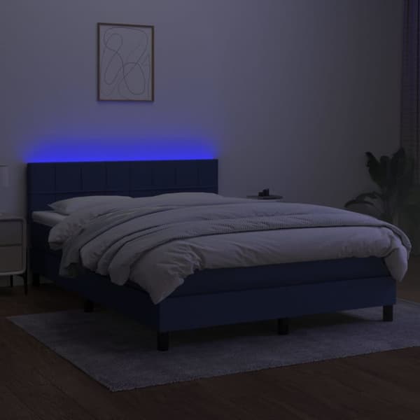 kontinentalseng med LED-lys 140x200 cm stof blå