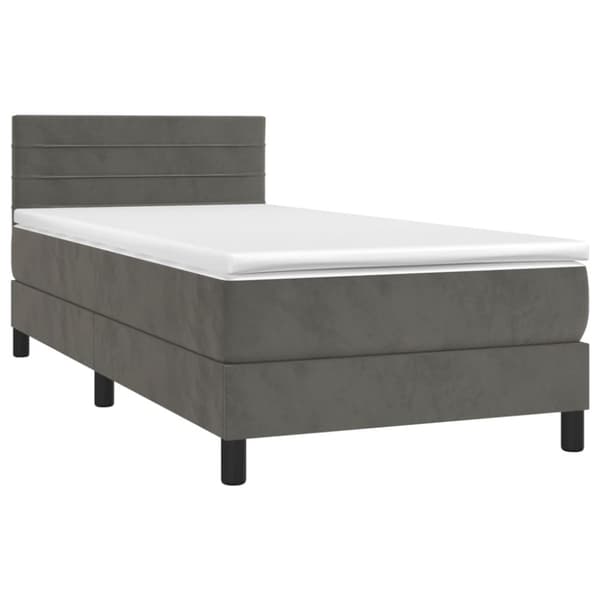 Ramsäng med madrass & LED mörkgrå 90x190 cm sammet