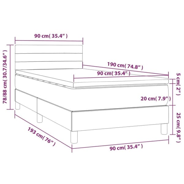 Ramsäng med madrass & LED mörkgrå 90x190 cm sammet