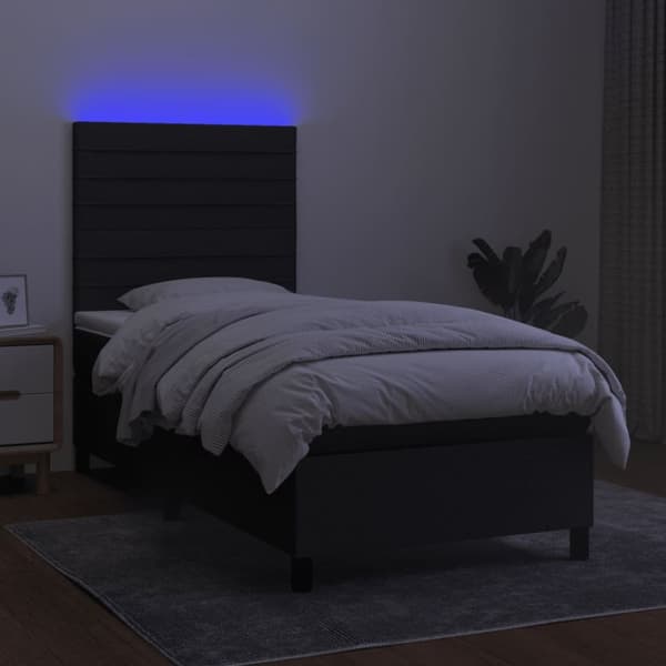 kontinentalseng med LED-lys 90x200 cm stof sort