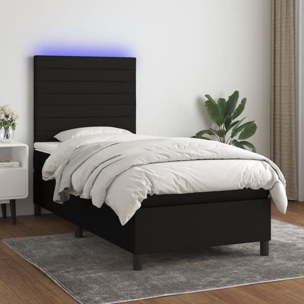 kontinentalseng med LED-lys 90x200 cm stof sort
