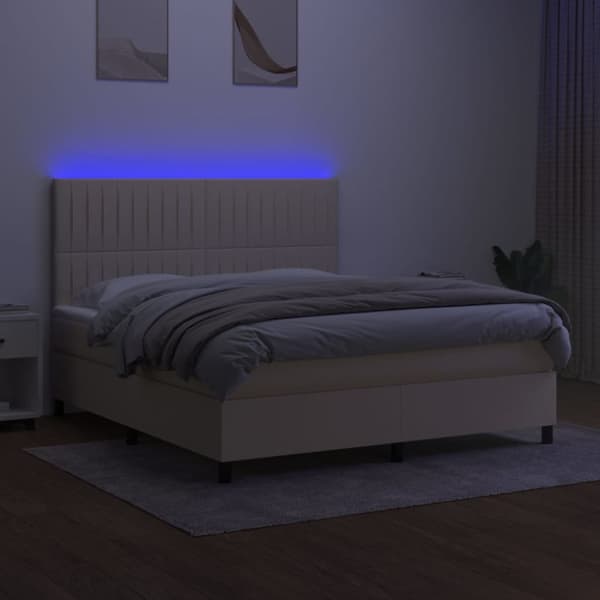 kontinentalseng med LED-lys 180x200 cm stof cremefarvet