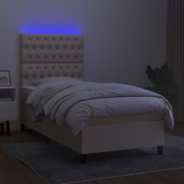 kontinentalseng med LED-lys 100x200 cm stof cremefarvet