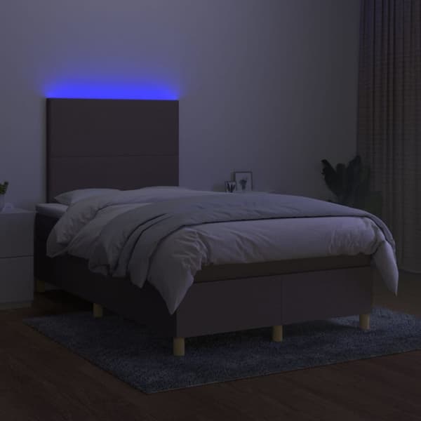 kontinentalseng med LED-lys 120x200 cm stof gråbrun
