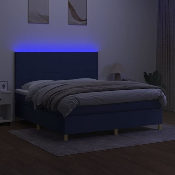 kontinentalseng med LED-lys 180x200 cm stof blå