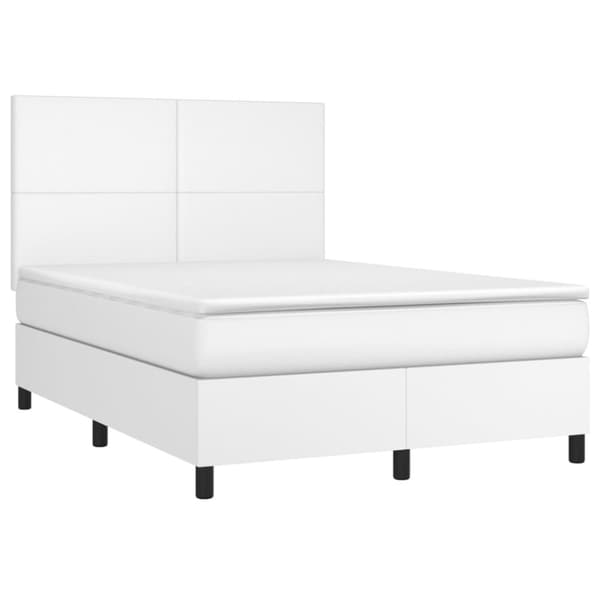 Ramsäng med madrass & LED vit 140x200 cm konstläder