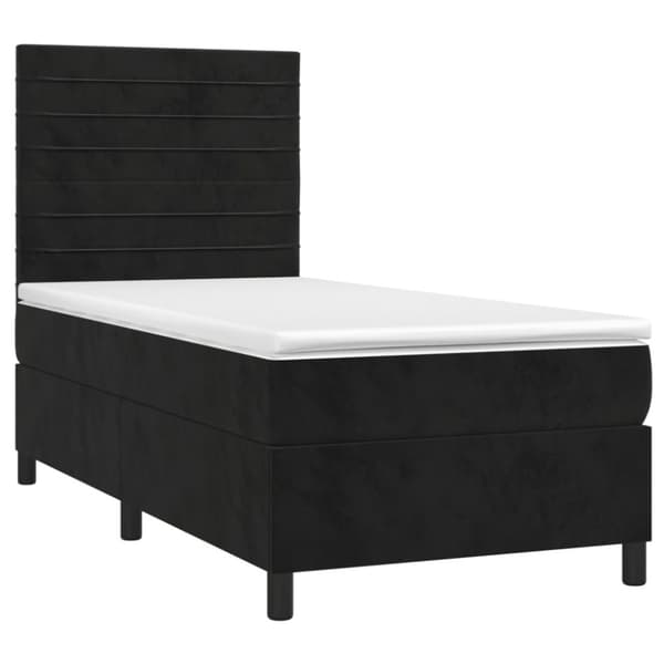 Ramsäng med madrass & LED svart 90x190 cm sammet