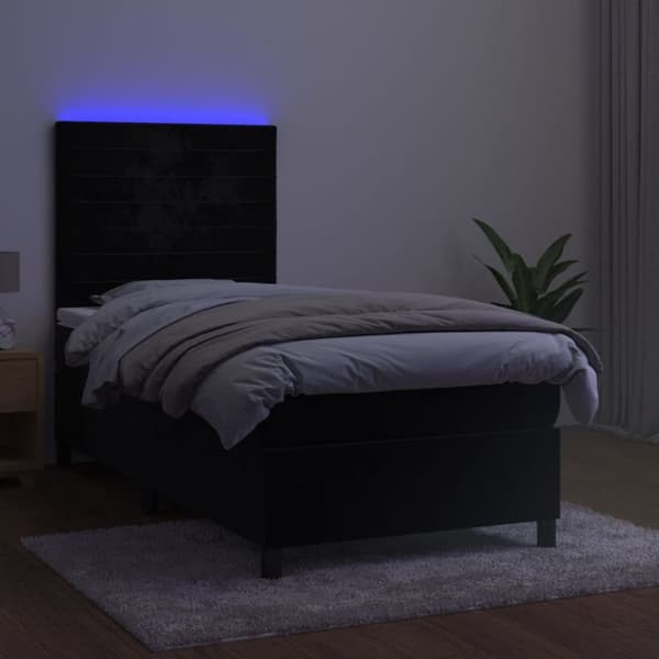Ramsäng med madrass & LED svart 90x190 cm sammet