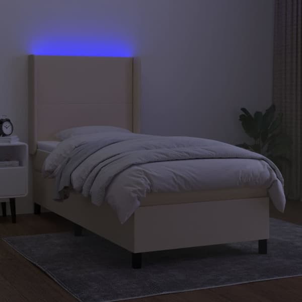 Ramsäng med madrass & LED gräddvit 100x200 cm tyg