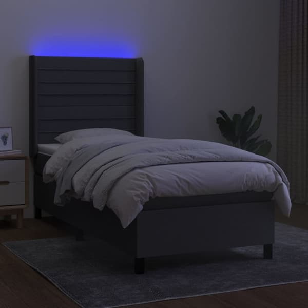 kontinentalseng med LED-lys 90x200 cm stof mørkegrå