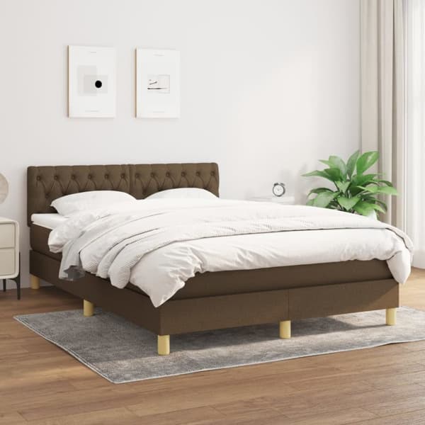 kontinentalseng med madras 140x190 cm stof mørkebrun