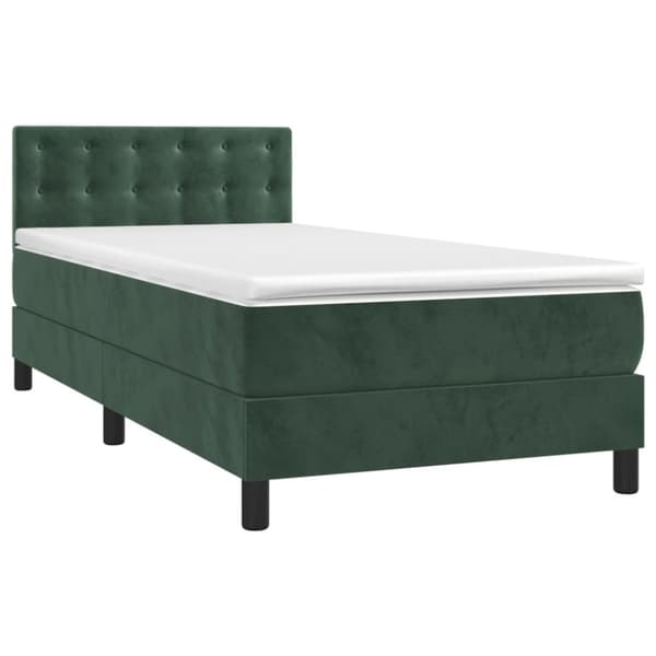 Ramsäng med madrass mörkgrön 90x190 cm sammet