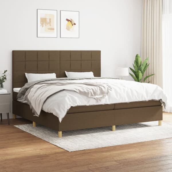 kontinentalseng med madras 200x200 cm stof mørkebrun