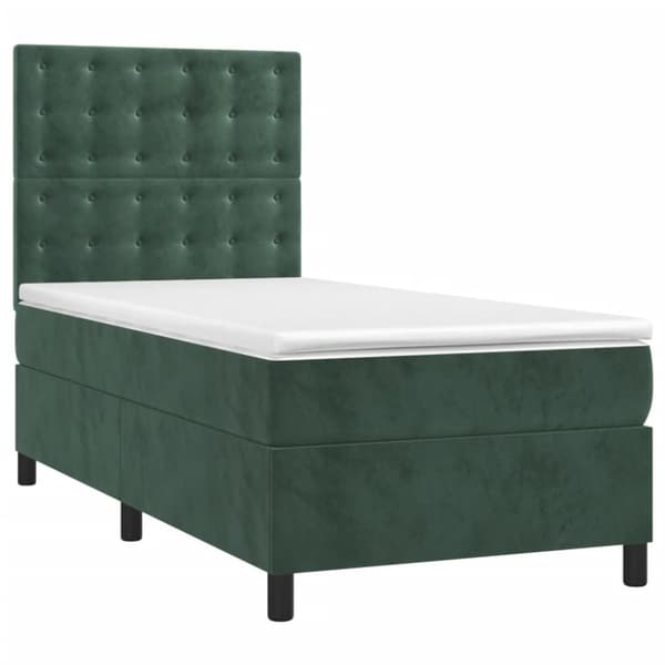 Ramsäng med madrass mörkgrön 90x190 cm sammet