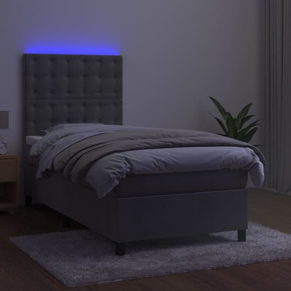 kontinentalseng med LED-lys 90x190 cm fløjl lysegrå