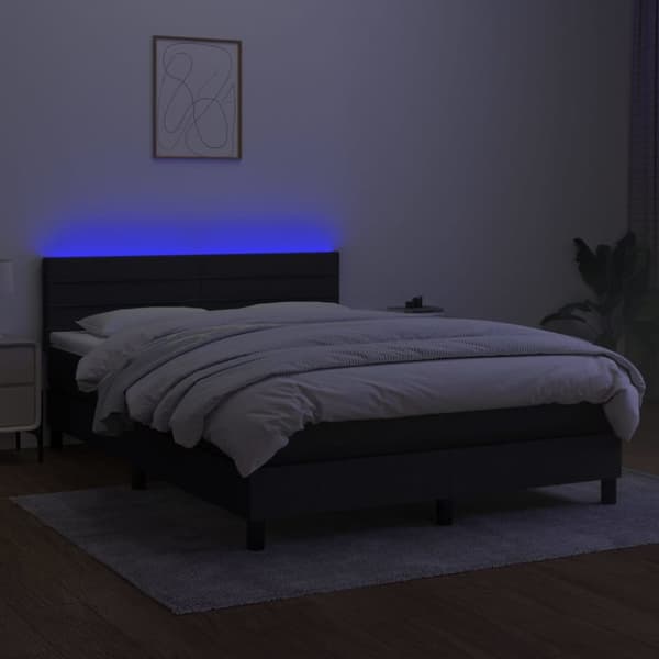 kontinentalseng med LED-lys 140x190 cm stof sort
