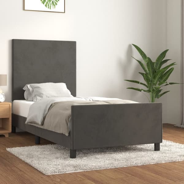 sengeramme med sengegavl 90x200 cm fløjl mørkegrå